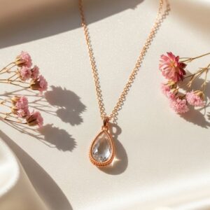 Minimalist Rose Gold Pear-Cut Crystal Pendant